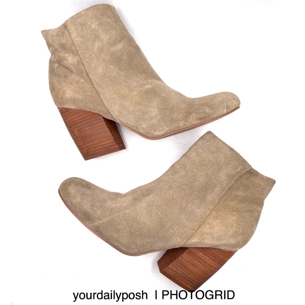 Crown Vintage mushroom taupe suede block heel ankle booties 9.5